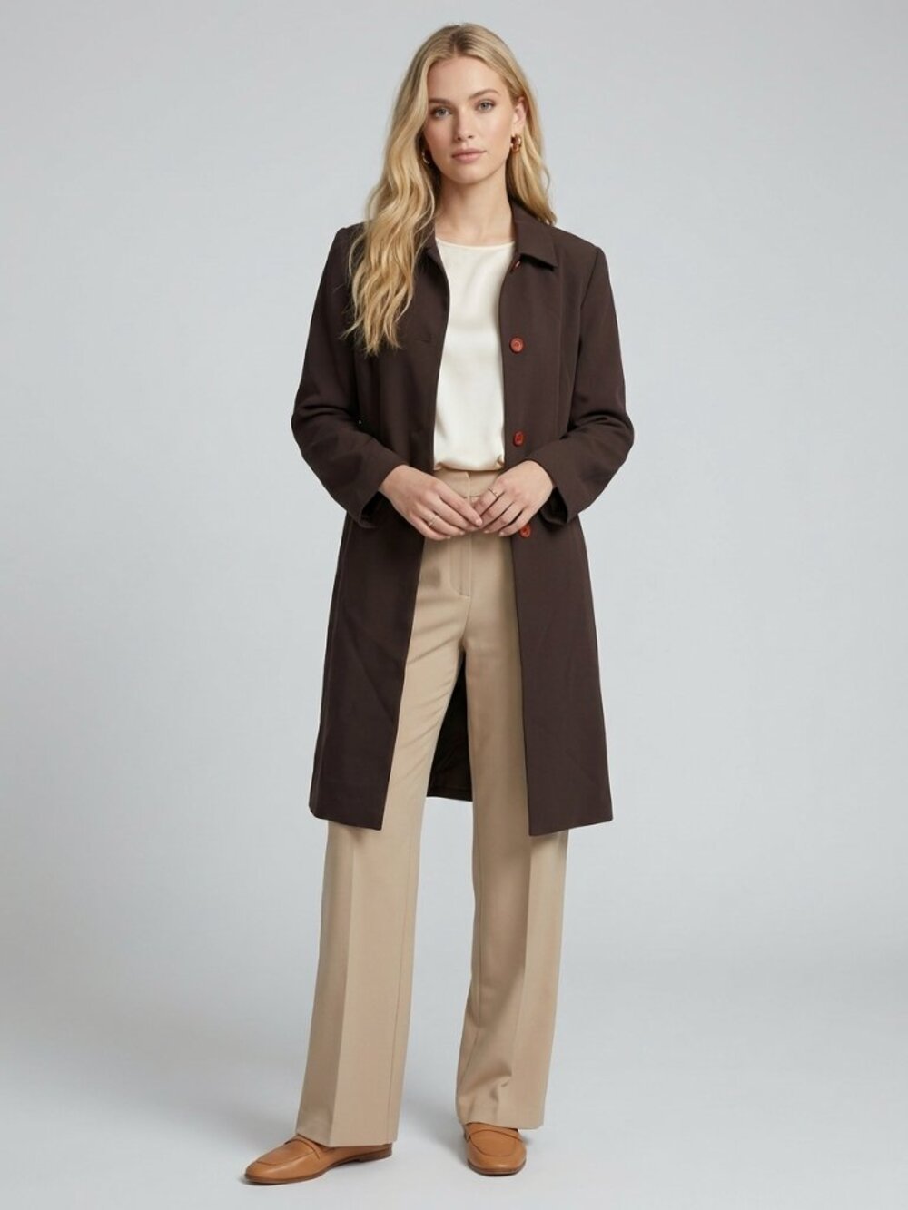 TAHARI Petite Point Collar Overcoat Patch Pockets Espresso 12P #A5208